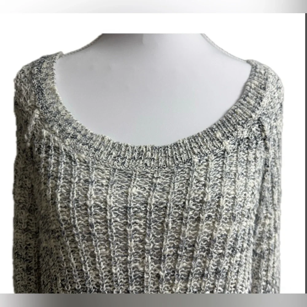 FREE PEOPLE STAR DUNE SLOUCHY CHUNKY KNIT SWEATER LIGHT GRAY SZ:L BOHO PULLOVER